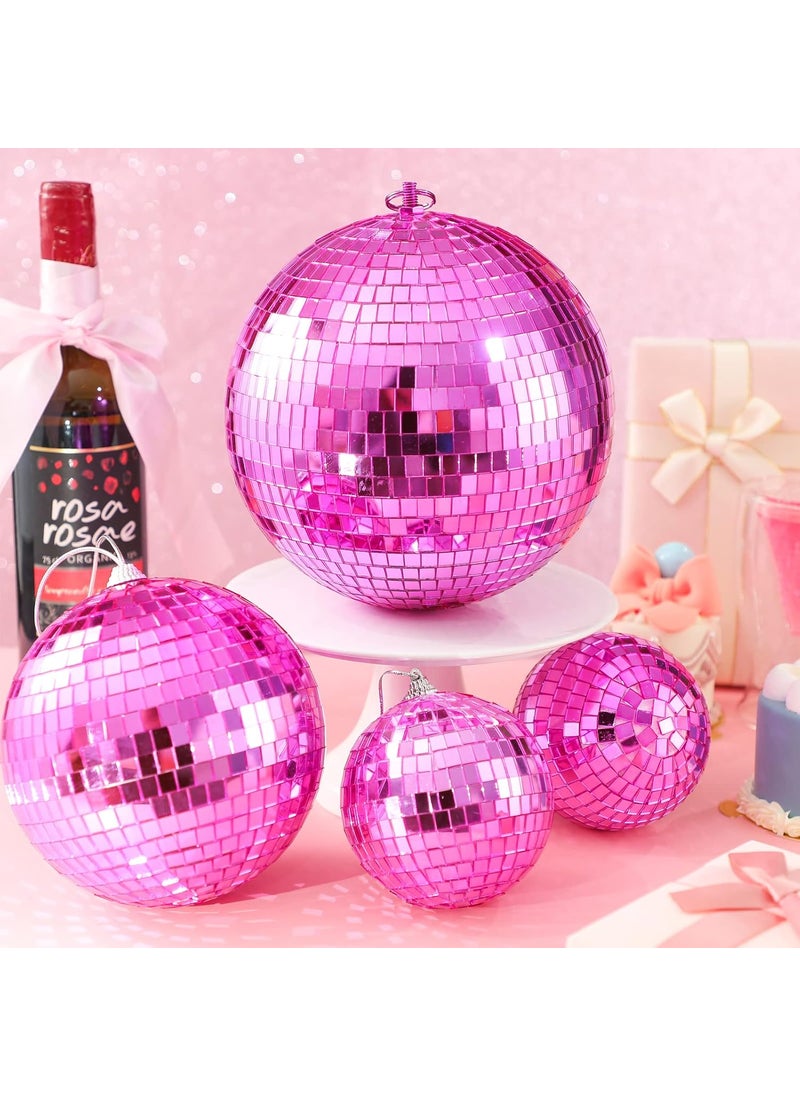 Nuenen Nuenen 4 Pcs Large Pink Disco Ball Mirror Disco Ball 70s Mellow Hanging Disco Ball Stage Lightning Effect for 70s Theme Party Dj Props Wedding Birthday Decoration8 6 4  - Image 3