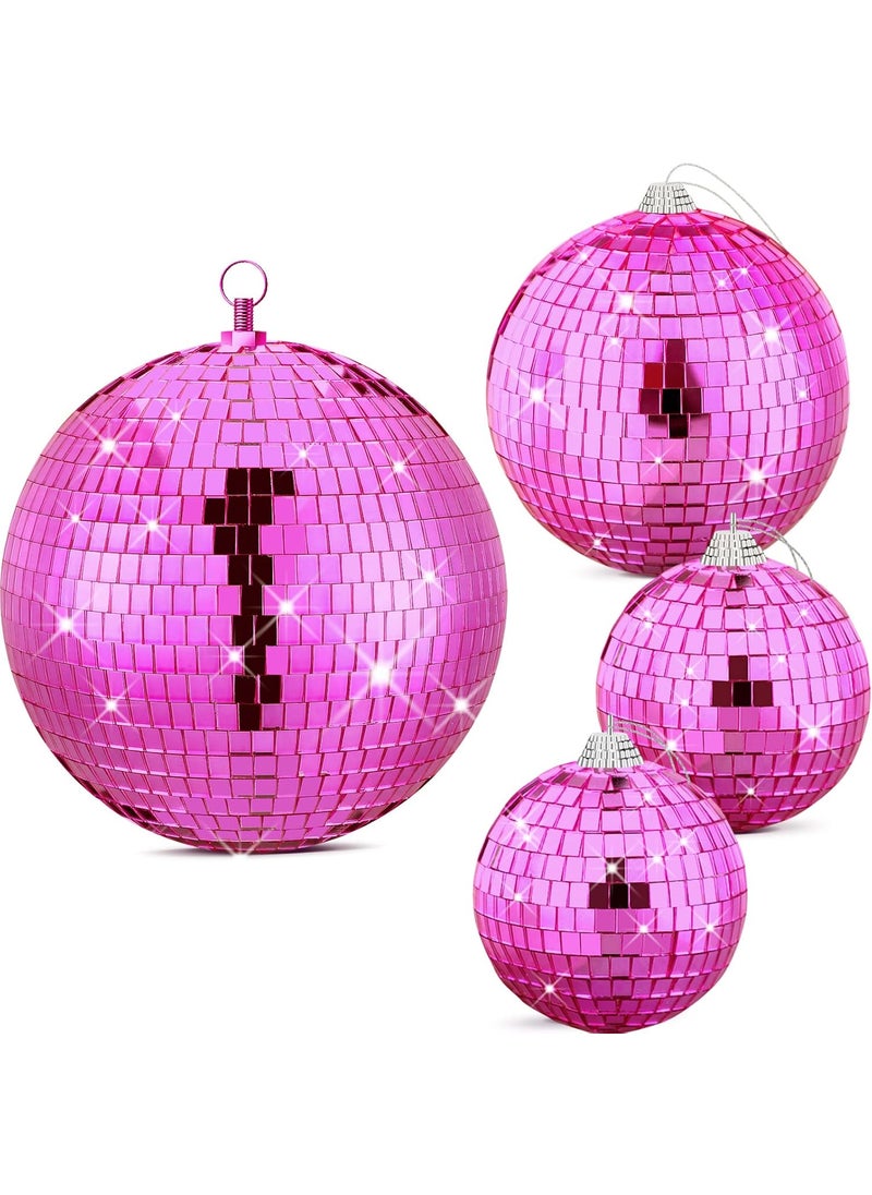 Nuenen Nuenen 4 Pcs Large Pink Disco Ball Mirror Disco Ball 70s Mellow Hanging Disco Ball Stage Lightning Effect for 70s Theme Party Dj Props Wedding Birthday Decoration8 6 4  - Image 1