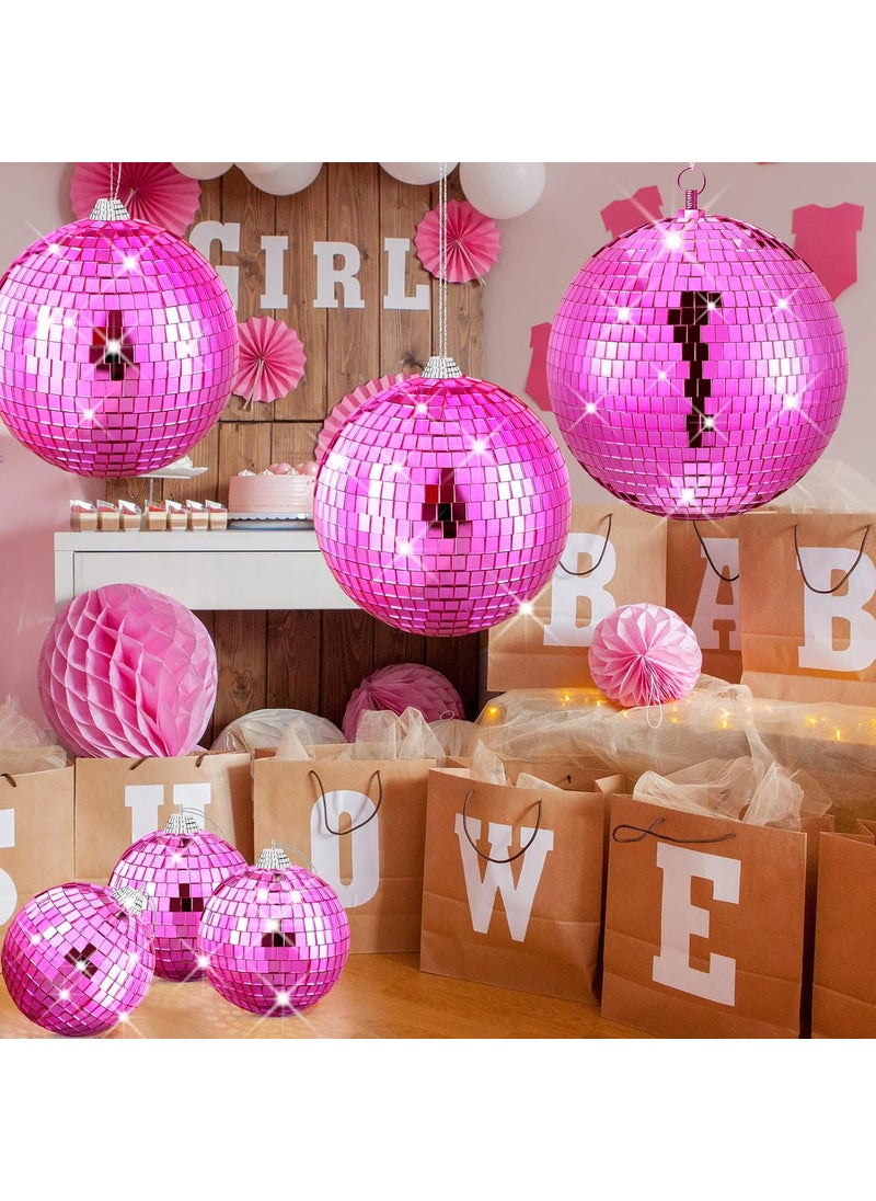 Nuenen Nuenen 4 Pcs Large Pink Disco Ball Mirror Disco Ball 70s Mellow Hanging Disco Ball Stage Lightning Effect for 70s Theme Party Dj Props Wedding Birthday Decoration8 6 4  - Image 5