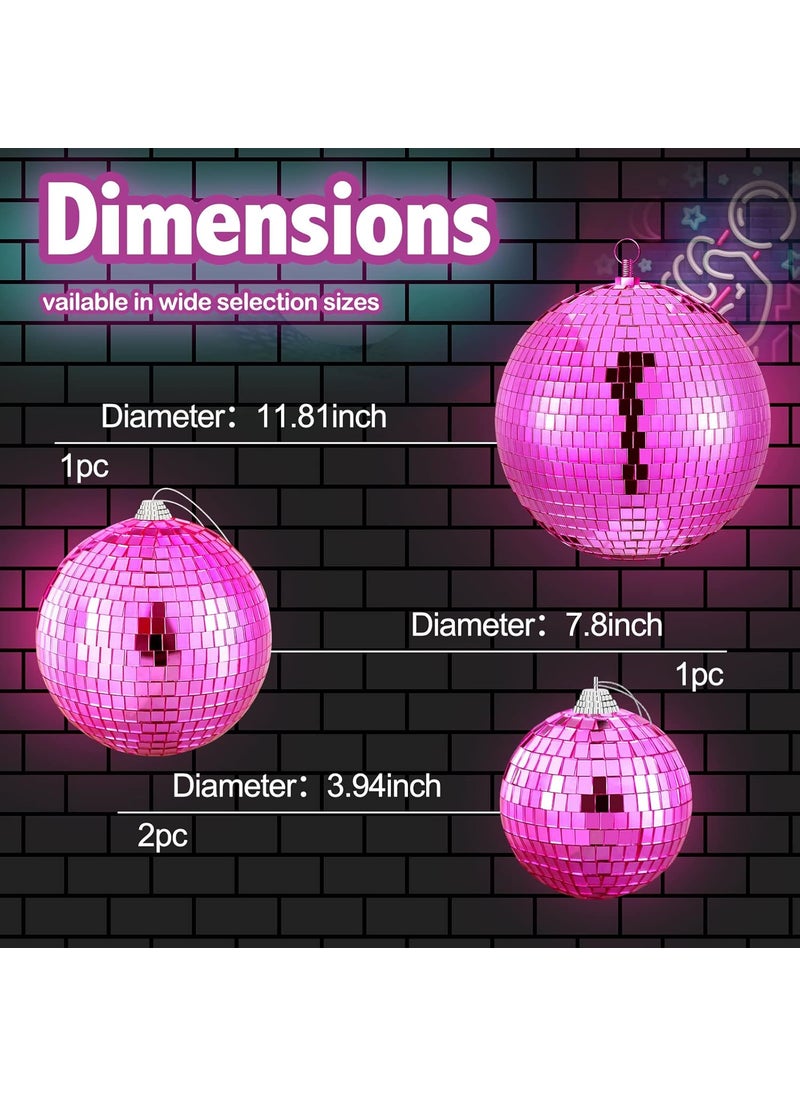 Nuenen Nuenen 4 Pcs Large Pink Disco Ball Mirror Disco Ball 70s Mellow Hanging Disco Ball Stage Lightning Effect for 70s Theme Party Dj Props Wedding Birthday Decoration8 6 4  - Image 4