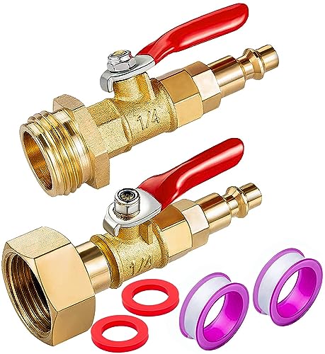 Breezliy 2PCS Brass RV Winterize Blowout Adapter 14 Inch Male Quick Connecting Plug 34 inch Male GHT Thread 14 Inch Ball Valve with 2 Pcs Washers for Winterize RV Boat Camper Trailer - Image 1