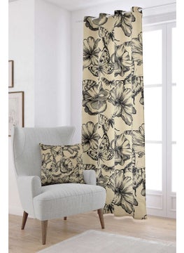 Cango Home Black Brown Flower and Butterfly Patterned Digital Printed Curtain OTYK306-PR  - Image 1