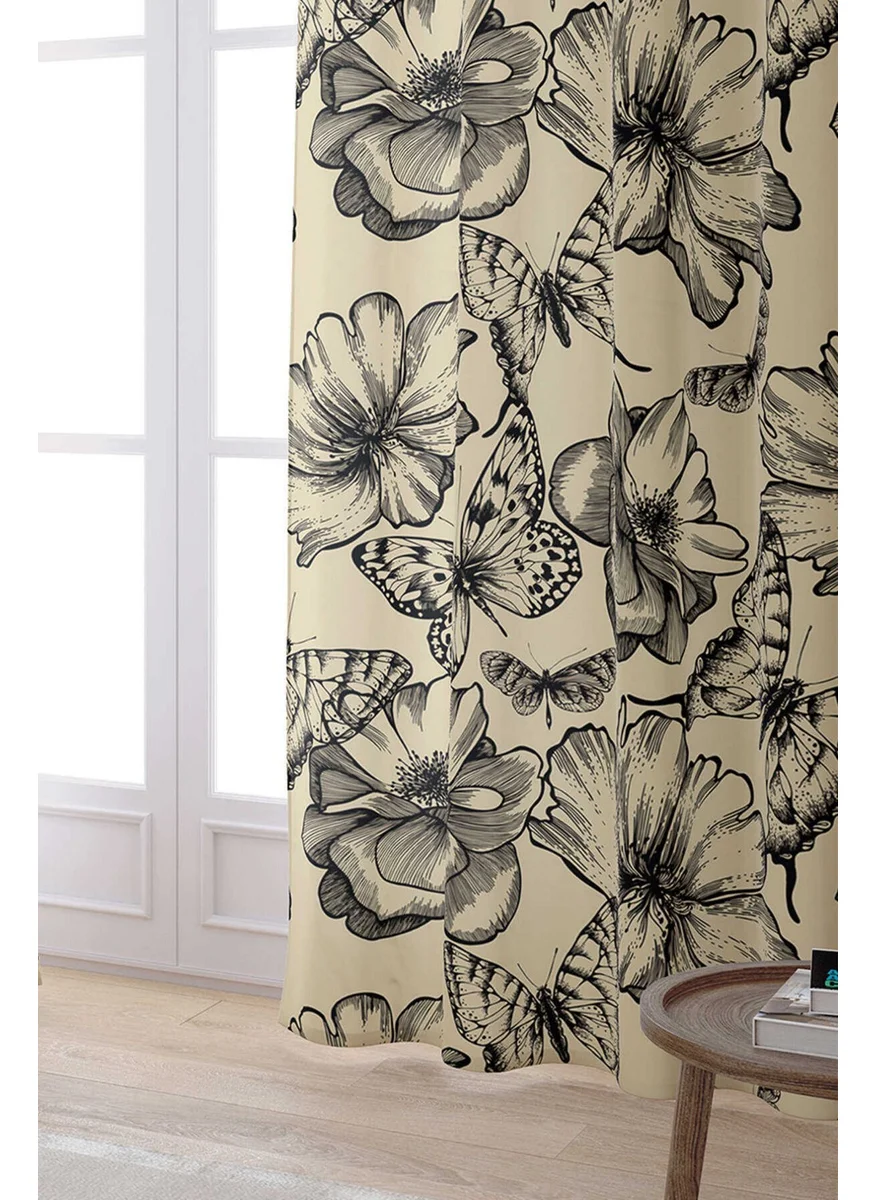 Cango Home Black Brown Flower and Butterfly Patterned Digital Printed Curtain OTYK306-PR