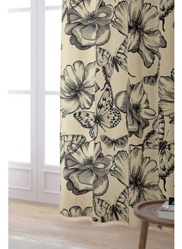 Cango Home Black Brown Flower and Butterfly Patterned Digital Printed Curtain OTYK306-PR  - Image 2