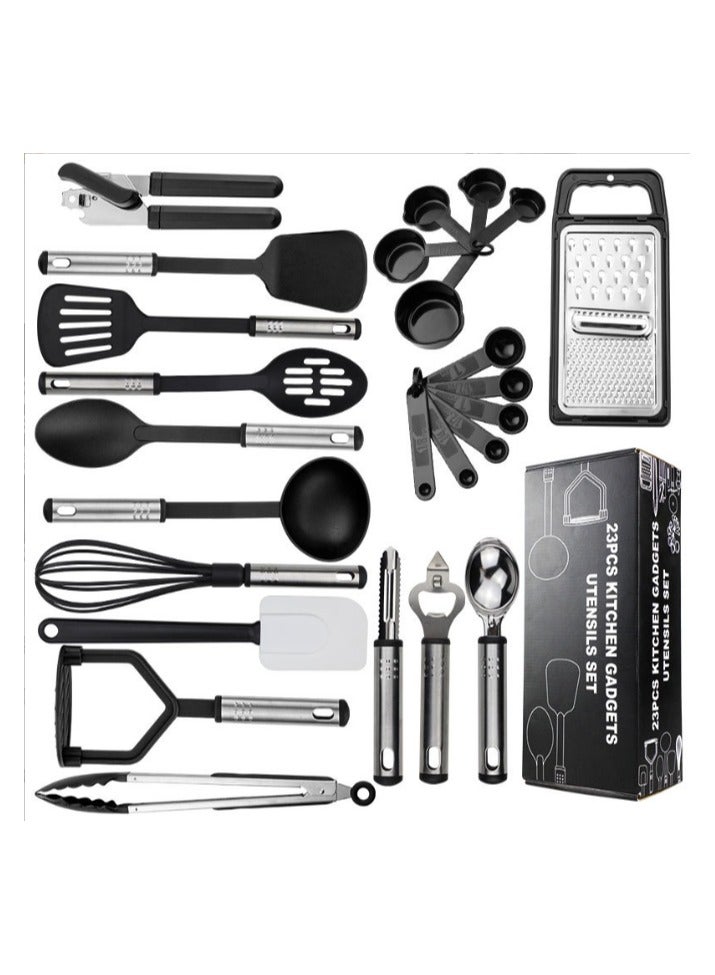 Kitchen Utensils Set - 25 PCS Nylon Cooking Utensils Set, Kitchen Spatula Set with Stainless Steel Handles - Heat Resistant Non-Stick Kitchen Tools - Black Kitchen Utensil Set  - Image 1