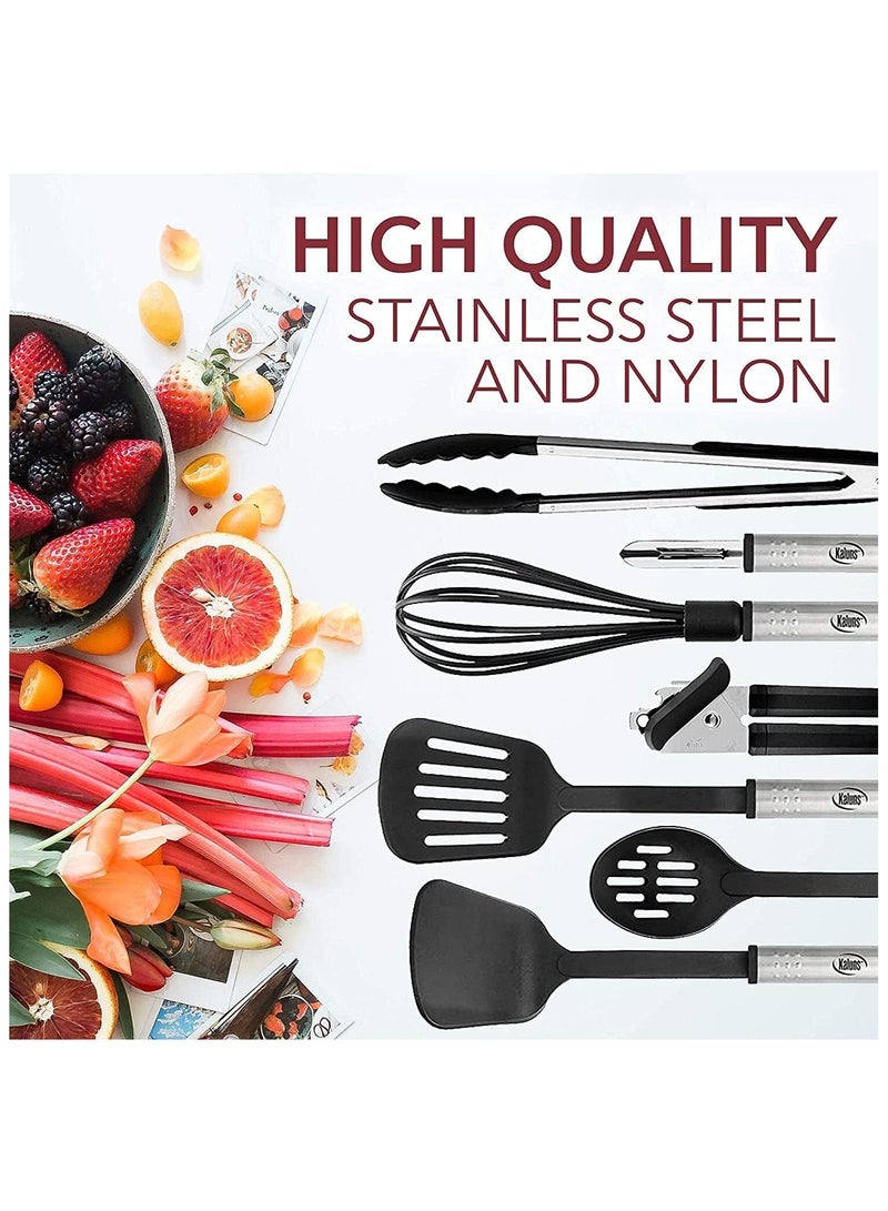Kitchen Utensils Set - 25 PCS Nylon Cooking Utensils Set, Kitchen Spatula Set with Stainless Steel Handles - Heat Resistant Non-Stick Kitchen Tools - Black Kitchen Utensil Set  - Image 3