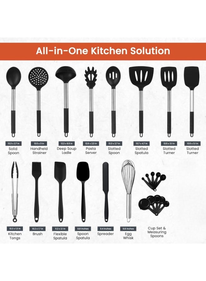 Kitchen Utensils Set 23 Pcs Silicone Cooking Utensils Set - Can Opener, Masher, Turner, Spatula 446°F Heat Resistant Non-Stick - Image 2