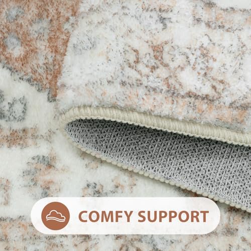 Uphome Boho Bathroom Rugs Oriental Vintage Bath Rug Khaki Soft Plush Washable Bath Mats NonSlip Farmhouse Distressed Rustic Bathroom Floor Mat for Toilet Tub Vanity 18x26 inch - Image 3
