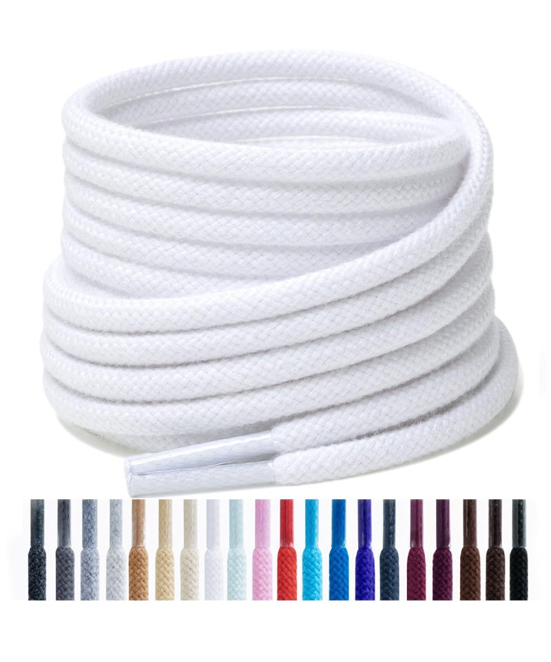 Handshop 2 pairs round cotton shoe laces for sneakers, 4 mm anti-slip round laces for athletic shoes, boots White 90 - Image 1