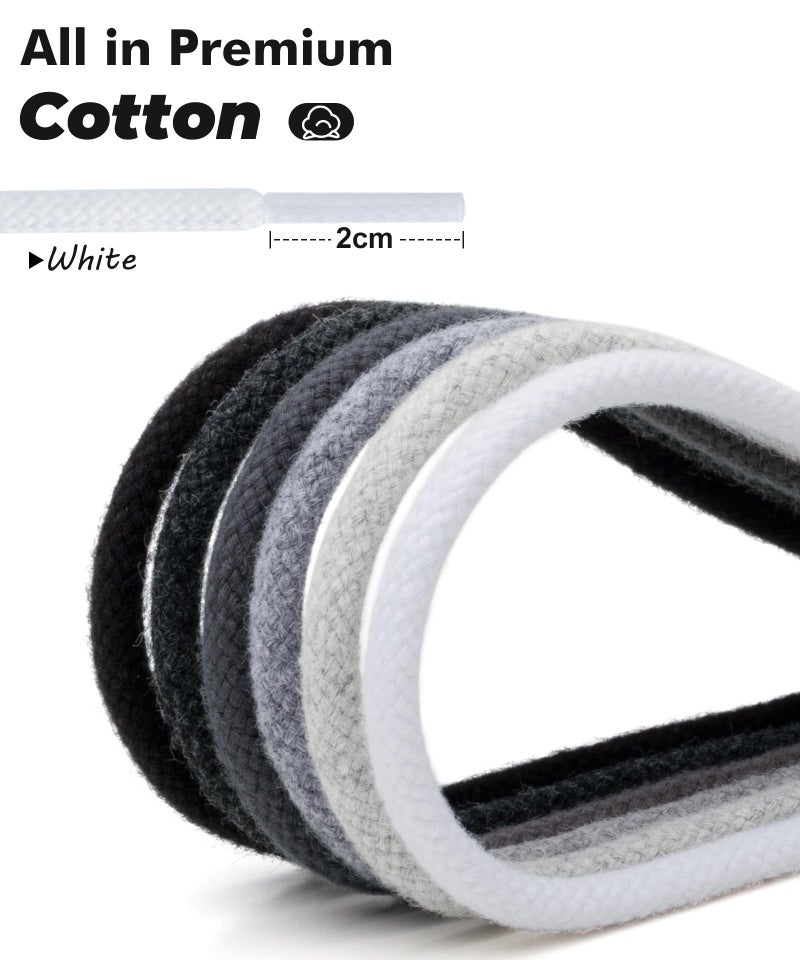 Handshop 2 pairs round cotton shoe laces for sneakers, 4 mm anti-slip round laces for athletic shoes, boots White 90 - Image 2