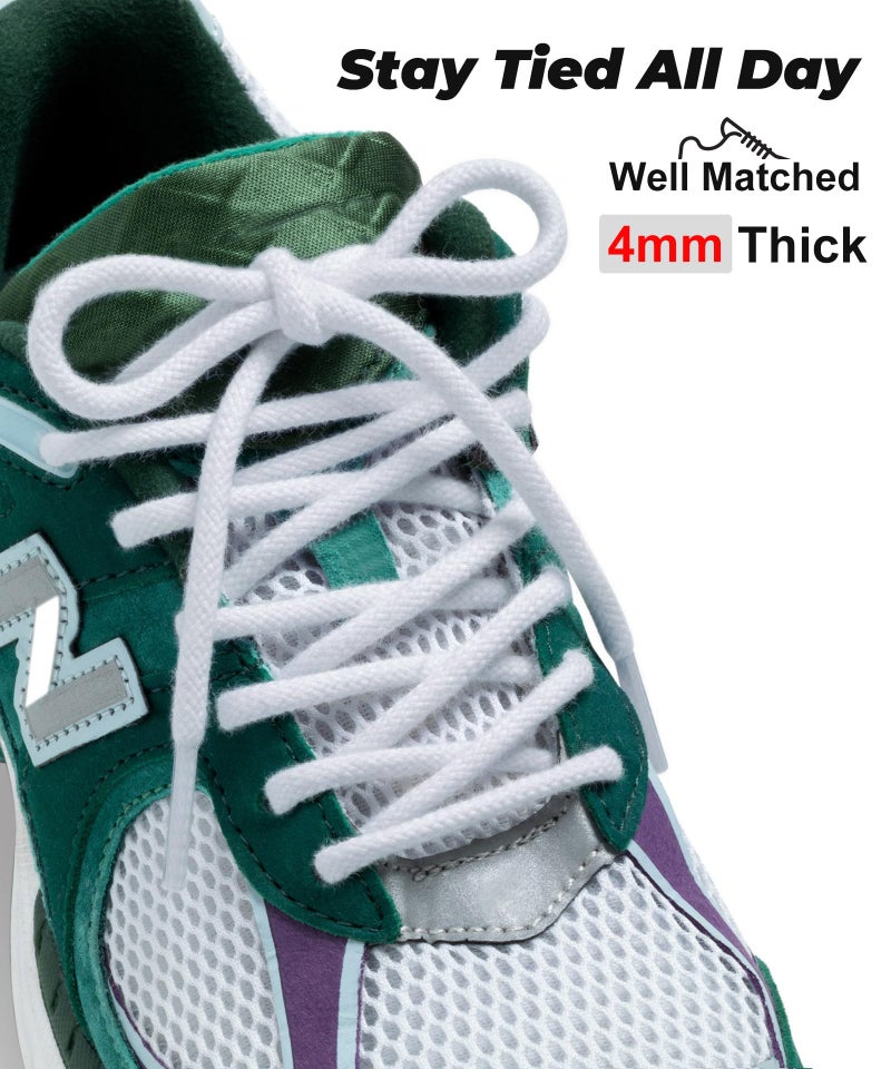 Handshop 2 pairs round cotton shoe laces for sneakers, 4 mm anti-slip round laces for athletic shoes, boots White 90 - Image 3