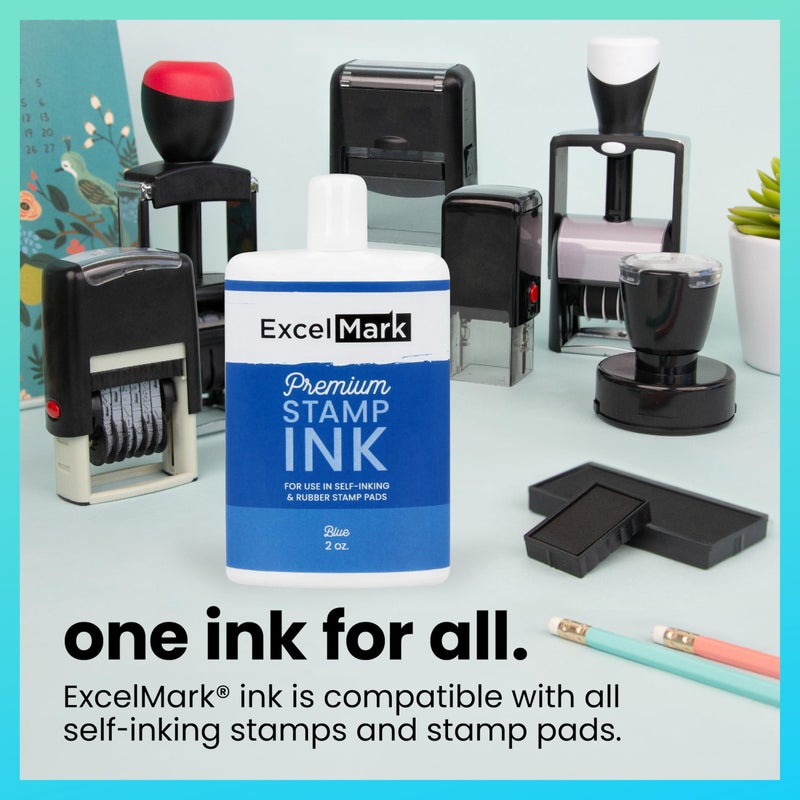 ExcelMark Self Inking Stamp Refill Ink - 2 oz. - Blue Ink - Image 3