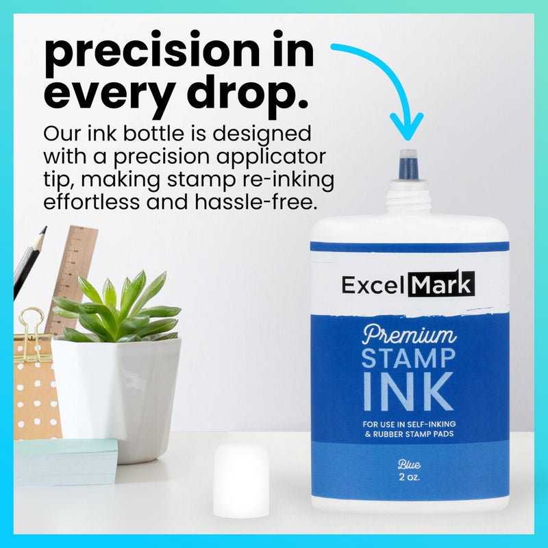 ExcelMark Self Inking Stamp Refill Ink - 2 oz. - Blue Ink - Image 2