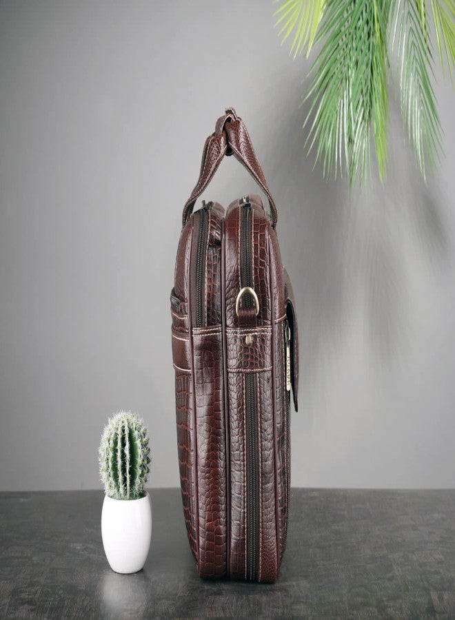 BRAND LEATHER Mens 15.6 Inch Expandable Laptop Messenger Bag, Brown - Image 3