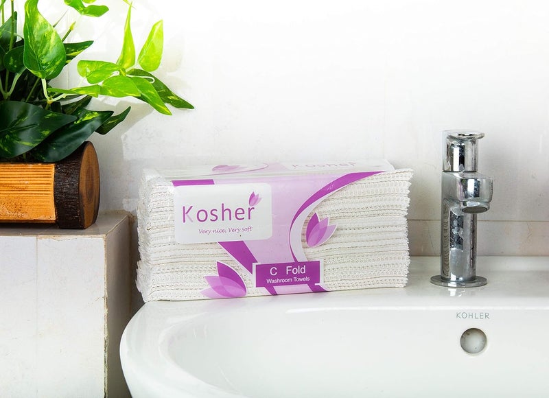 Kosher C-Fold Paper Tissue/Restroom Towel Pack of 6 |150 Sheets each | (Total 900 Sheets) - Image 1