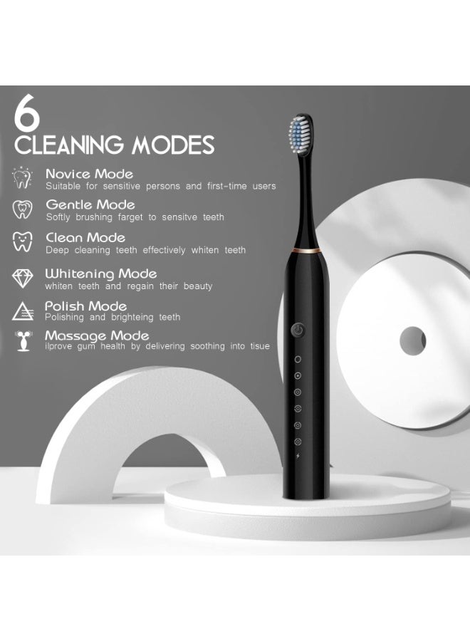 VOGMAX Sonic Electric Toothbrush for Adults - High Power Rechargeable Toothbrush, 6 Modes, 4-Hour Quick Charge for 60 Days, Black - Image 3