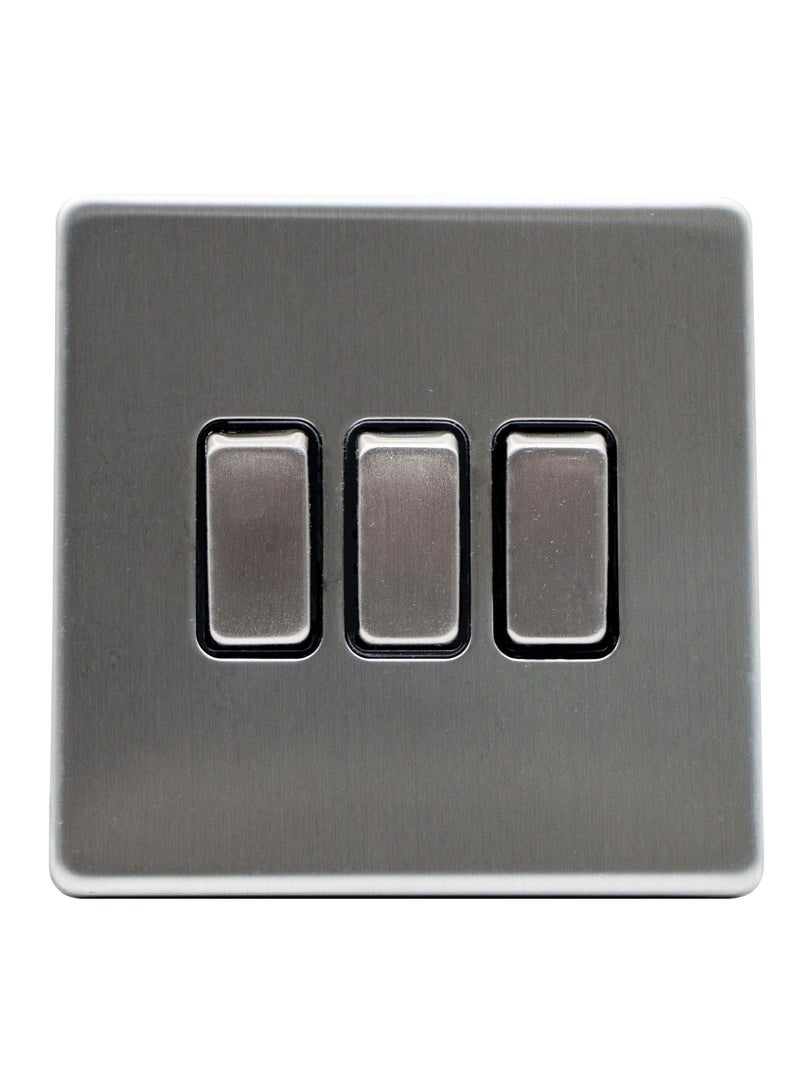 ADMORE Modern 3-Gang Light Switch Panel, Brushed Steel Grey, Square Design - Image 1