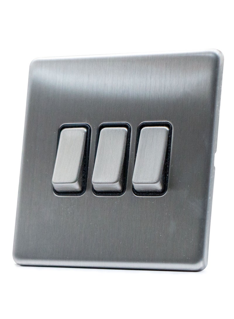 ADMORE Modern 3-Gang Light Switch Panel, Brushed Steel Grey, Square Design - Image 2