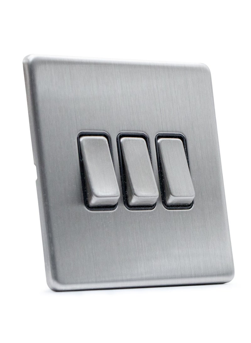 ADMORE Modern 3-Gang Light Switch Panel, Brushed Steel Grey, Square Design - Image 3