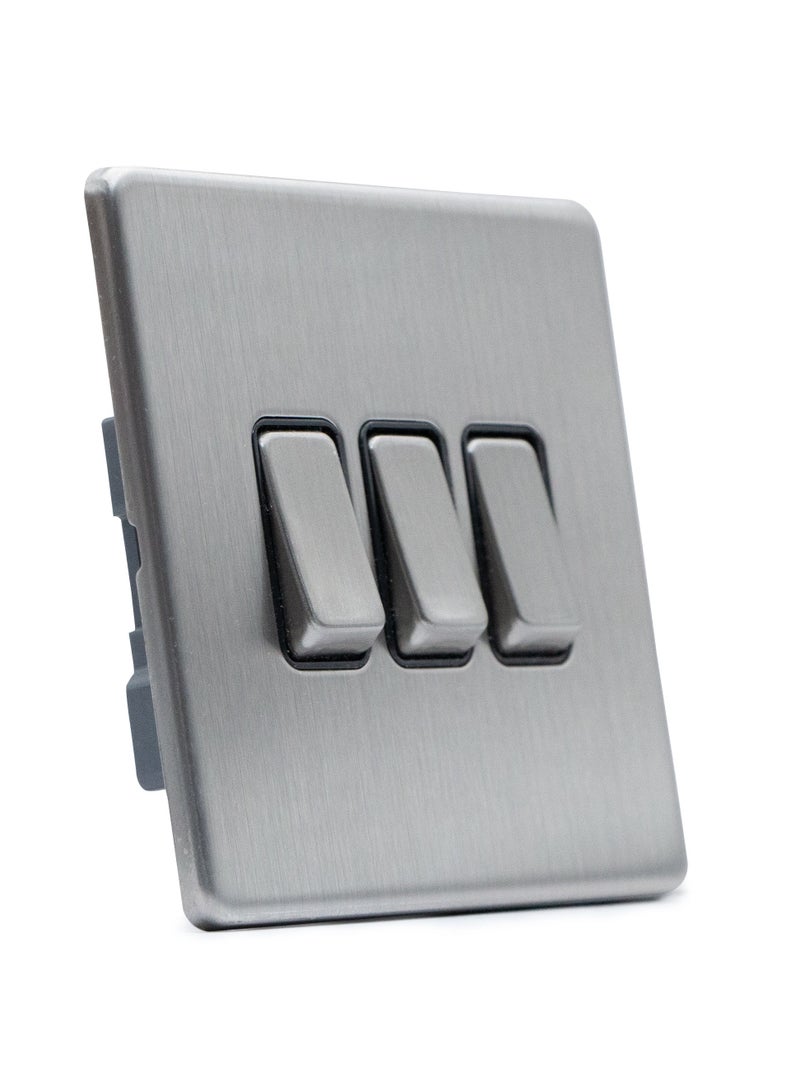 ADMORE Modern 3-Gang Light Switch Panel, Brushed Steel Grey, Square Design - Image 4