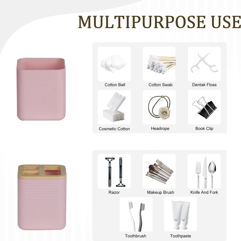 CERBIOR Bathroom Accessories Set 6 Piece Bamboo Bath Ensemble Includes Soap Dispenser, Toothbrush Holder, Toothbrush Cup, Soap Dish for Decorative Countertop and Housewarming Gift (Pink) - Image 5