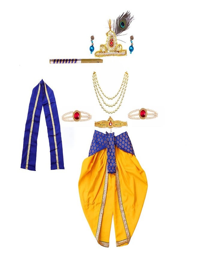 DESI ANDAAZ Krishna Dress for Kids - Fancy Dress for Boys & Girls | Bal Krishna Dress with Mukut, Flute & Accessories (Set of 10)| Janmashtami - Image 1
