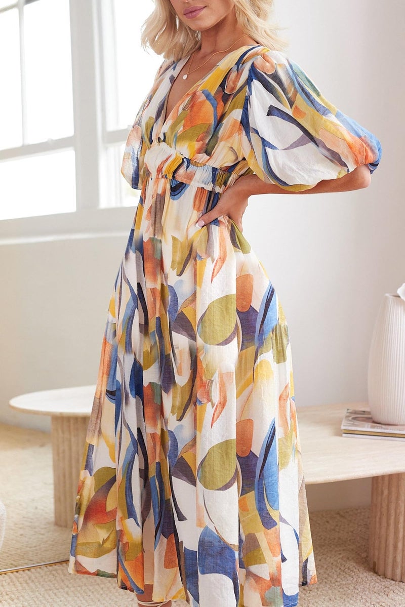 Maxigerui Women's Summer Floral Maxi Dress Spring Wedding Guest Dress 2026 Blue Watercolor S - Image 3