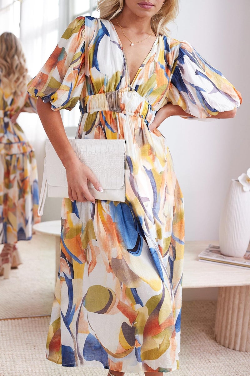 Maxigerui Women's Summer Floral Maxi Dress Spring Wedding Guest Dress 2026 Blue Watercolor S - Image 2