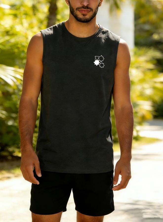 Take Two Men Charcoal Printed Round Neck Tank and Shorts Co-Ords - Image 1