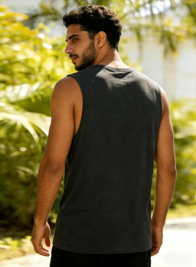 Take Two Charcoal Men Charcoal Printed Round Neck Tank and Shorts Co-Ords for Men | Best Price UAE