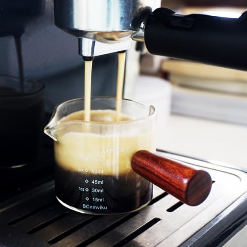 BCnmviku 2 PCS Double Spouts Measuring Triple Pitcher Milk Cup with Wood Handle 75ML Espresso Shot Glasses Parts Clear Glass By BCnmviku - Image 2