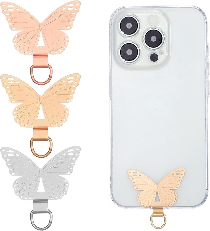 X spring Phone Tether Tabs, 3PCS Metal Butterfly Tabs for Phone Lanyard Straps, Durable Strap Connectors Compatible with Full Coverage Cases and Charm Hooks - Image 1