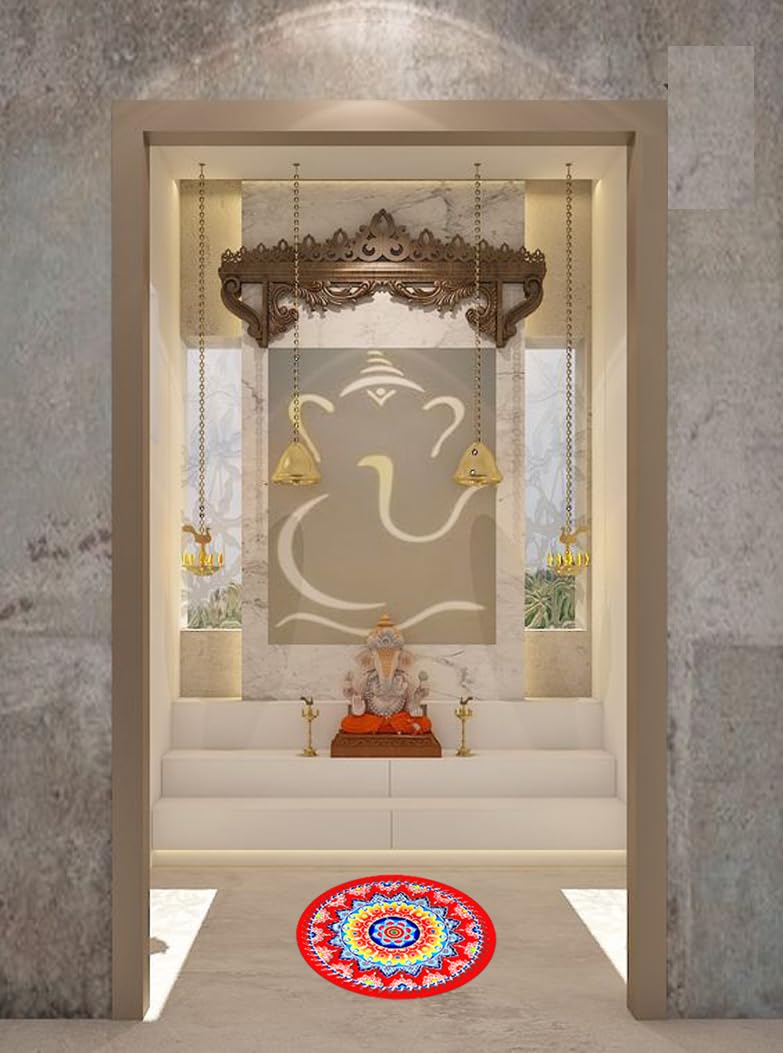 ABS HERBALS : Rangoli Sticker, kolam Sticker - Traditional Art/Design PVC Self Adhesive Sticker for: Pooja Room, Home Entrance, Wall, Tile, Floor – [Color,Size 10x10Inches, RM5PIC Pack of 5pcs] - Image 3