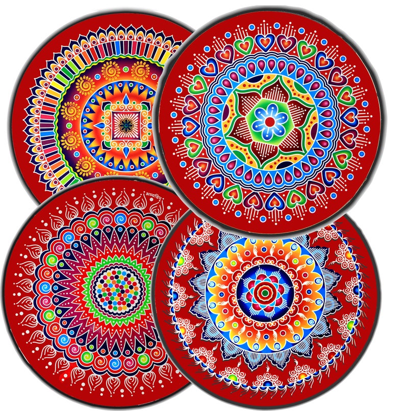 ABS HERBALS : Rangoli Sticker, kolam Sticker - Traditional Art/Design PVC Self Adhesive Sticker for: Pooja Room, Home Entrance, Wall, Tile, Floor – [Color,Size 10x10Inches, RM5PIC Pack of 5pcs] - Image 4