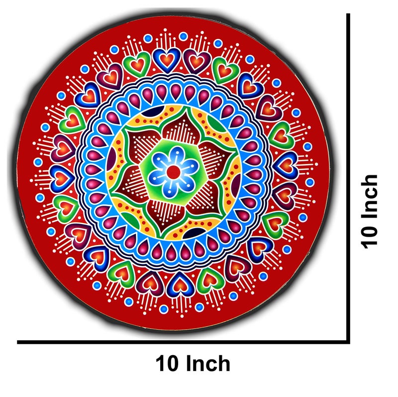 ABS HERBALS : Rangoli Sticker, kolam Sticker - Traditional Art/Design PVC Self Adhesive Sticker for: Pooja Room, Home Entrance, Wall, Tile, Floor – [Color,Size 10x10Inches, RM5PIC Pack of 5pcs] - Image 2