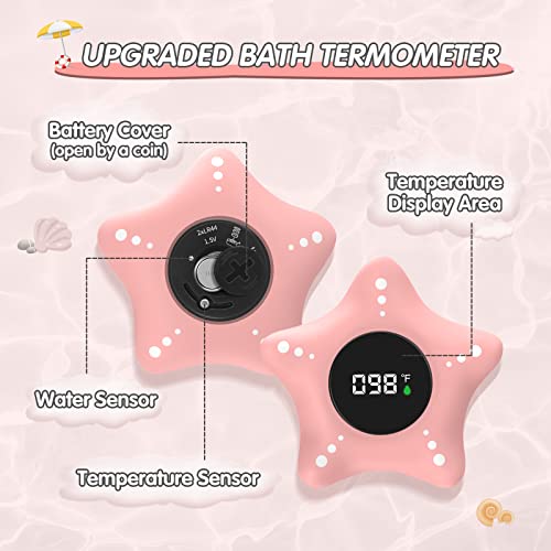 LEDFAAH Baby Bath Thermometer Safety, Auto On & Off Bathtub Thermometer Floating Toy, Digital Bathing Water Temperature Warning, Pink Sea Star Shape - Image 5