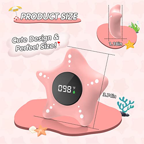 LEDFAAH Baby Bath Thermometer Safety, Auto On & Off Bathtub Thermometer Floating Toy, Digital Bathing Water Temperature Warning, Pink Sea Star Shape - Image 2