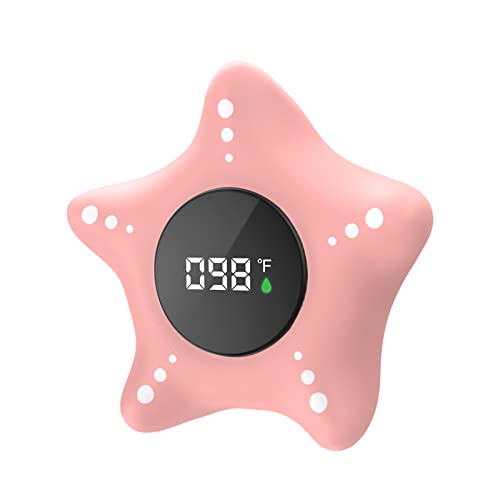 LEDFAAH Baby Bath Thermometer Safety, Auto On & Off Bathtub Thermometer Floating Toy, Digital Bathing Water Temperature Warning, Pink Sea Star Shape - Image 1