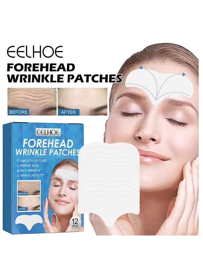 إيلهو بقع تجاعيد الجبين - 12 قطعة علاج تجاعيد الجبين - لصقات الكولاجين المتحلل - شرائط الوجه بالصبار - بقع تجاعيد الوجه - شريط الوجه للتجاعيد - Image 1