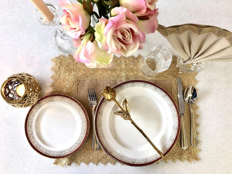 MJ Label 14*19" Jute Gold Lace Mat, Jute