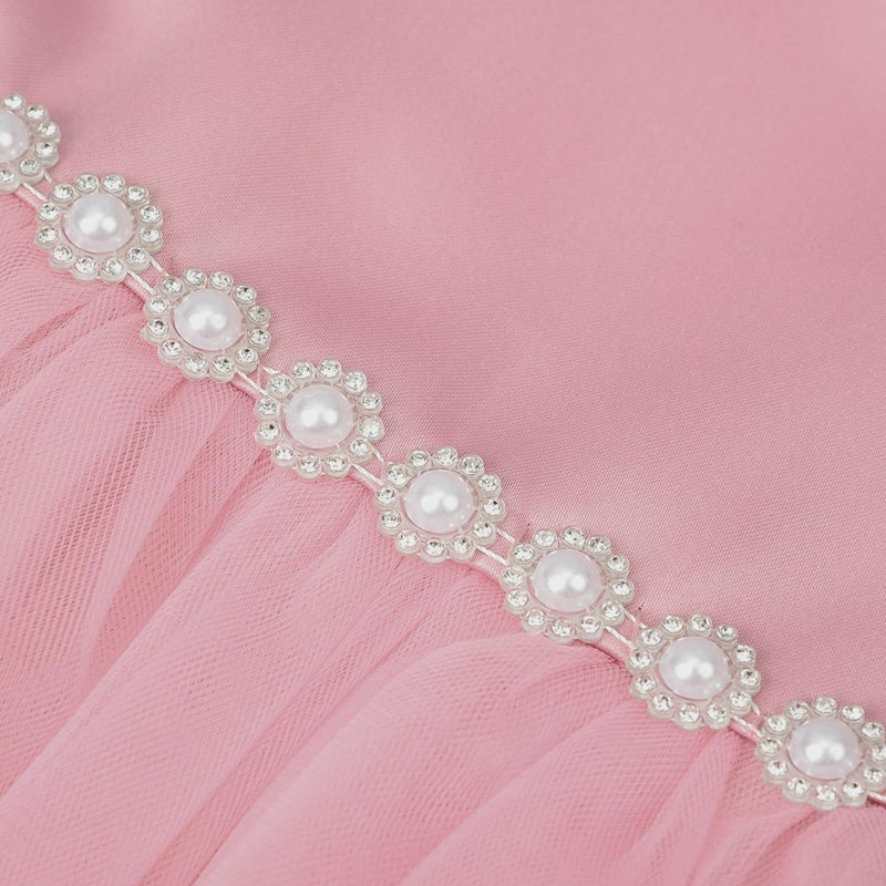 Uhnice Flower Girl Pearl Dress Tulle Ball Gown Bow Prom with Heart Cutout for Wedding Birthday Party (Pink, 130/6-7 Years) - Image 5