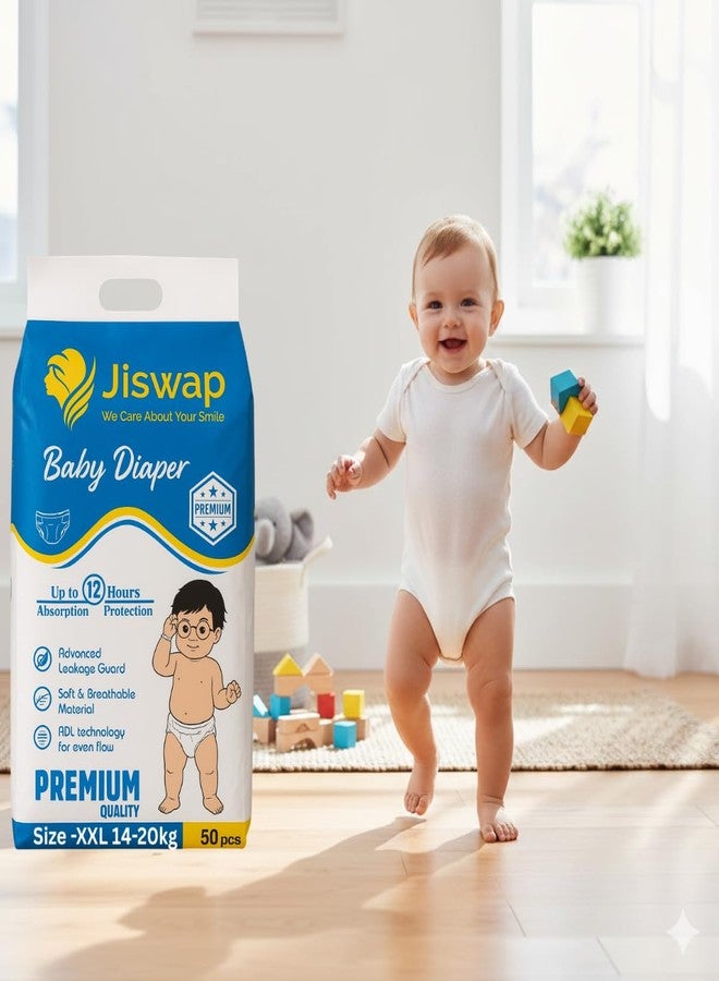 Jiswap Ultra Absorbent Baby Diapers – Soft, Leak-Proof, Hypoallergenic, and Breathable Diapers for Newborns, Infants & Toddlers – Skin-Friendly, Eco-Friendly, and Comfortable – 50 Count (XXL) - Image 1