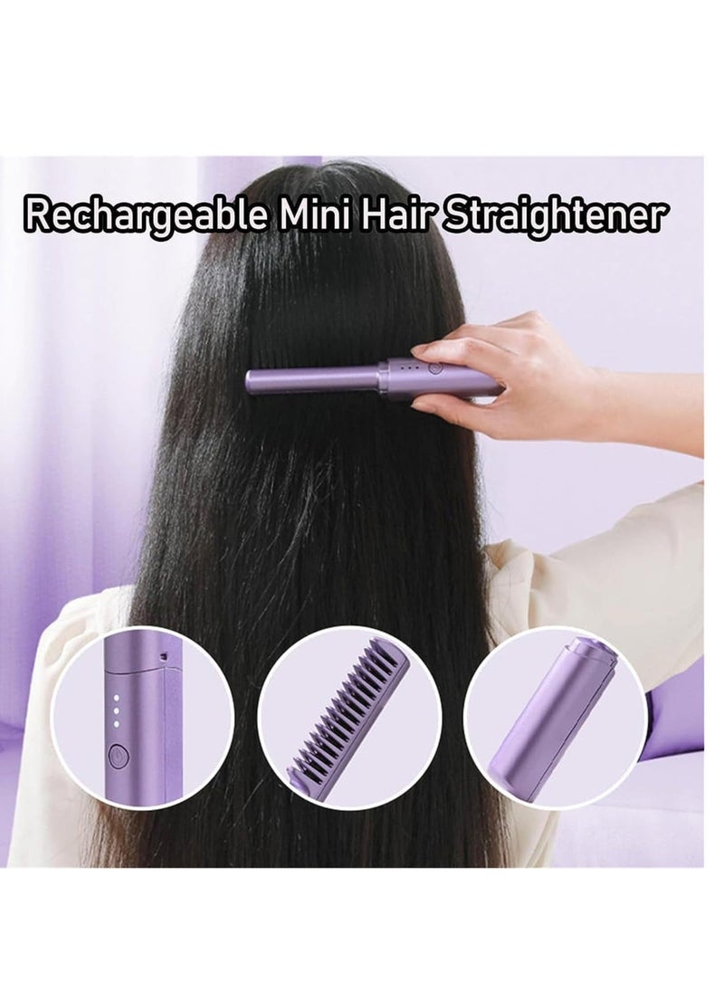 ELTRAZONE Rechargeable Mini Hair Straightener, Portable Cordless Hair Straightener,Electric Hot Comb Hair Straightener, Negative Ion Hair Straightener Brush, Travel Flat Iron for Hair Mini Cordless (Purple) - Image 2