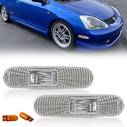 USR UNIQUE STYLE RACING USR DEPO 02-05 Civic 3D Side Marker Lights - Bumper Sidemarkers Lamps Set (Left + Right) Compatible with 2002-2005 Honda Civic Si EP EP3 3 Doors Hatchback (Clear Lens 2 Pieces Front or Rear) - Image 1