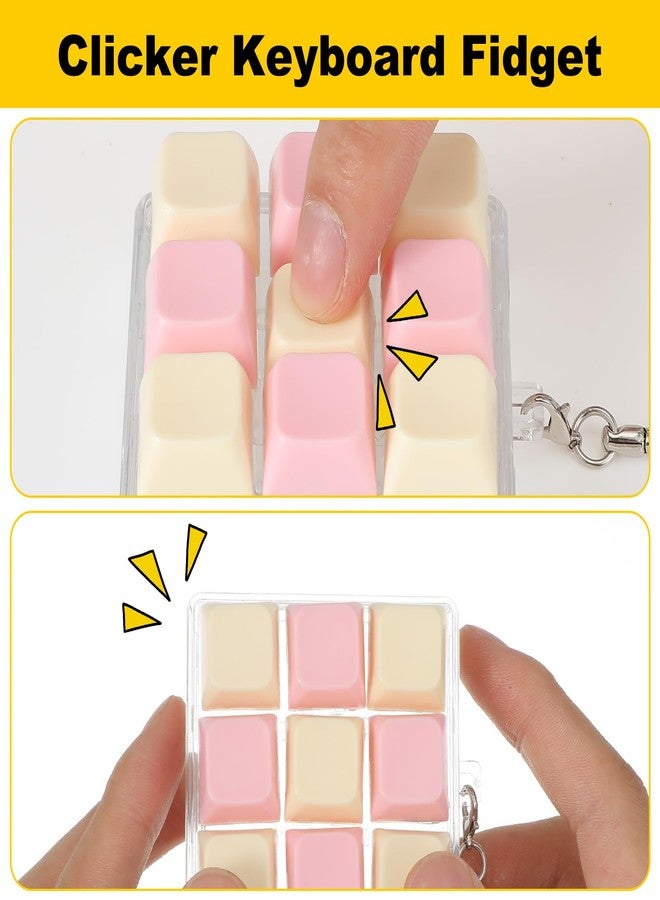 WJIAAA Keyboard Fidget Toy, Fidget Clicker Keychain with 9 Clickable Buttons for Stress Relief Pass Time, Funny Gifts for Adults(Yellow Pink) - Image 3