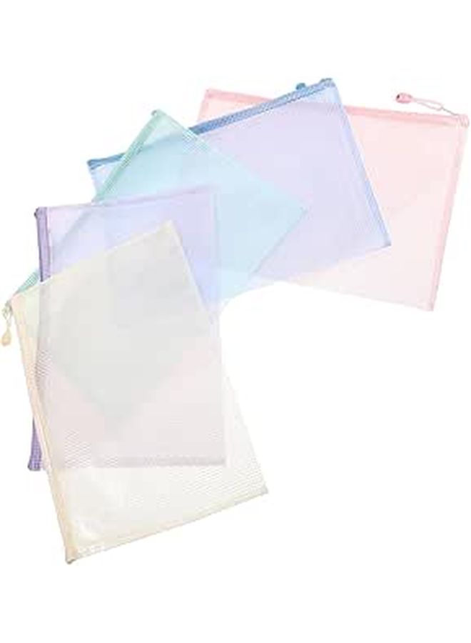 5 Pcs A6 Plastic Mesh Zipper Document Organizer Pouch Set For Office School Travel - Image 1