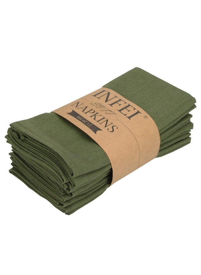INFEI Solid Color Linen Blended Thin Dinner Napkins - Pack of 12 (40 x 40 cm) - for Events & Home Use (Army Green) - Image 1