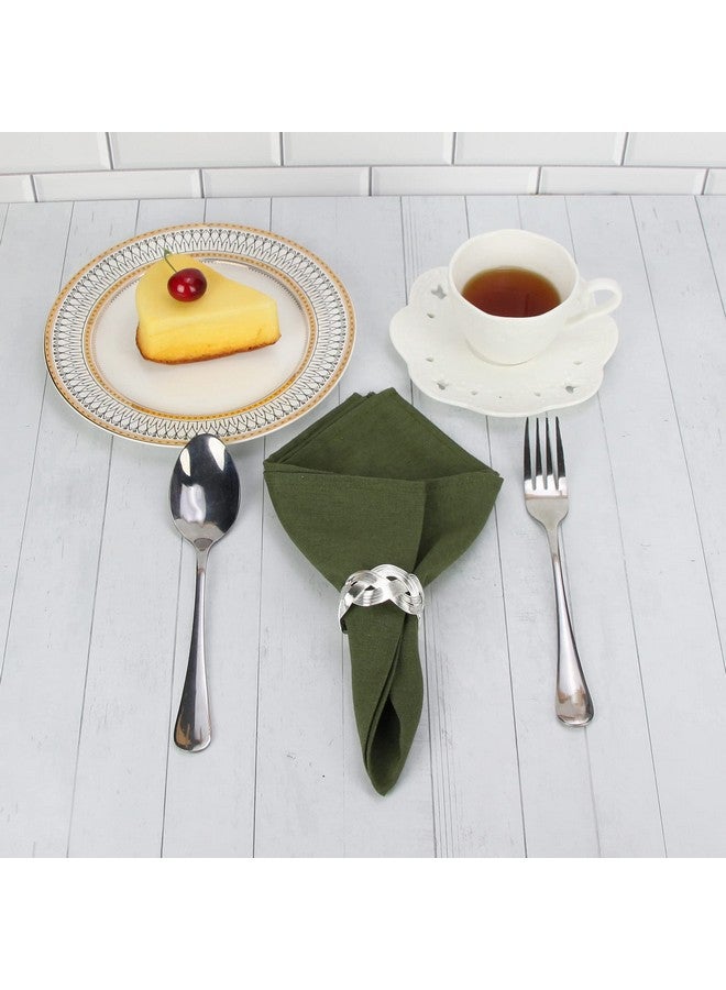 INFEI Solid Color Linen Blended Thin Dinner Napkins - Pack of 12 (40 x 40 cm) - for Events & Home Use (Army Green) - Image 2