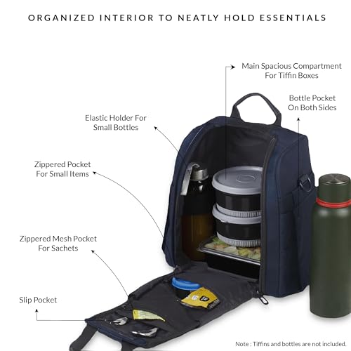 Carriall Navy Meal Bag/Lunch Bag, Tiffin Bag for Office, College, School & Picnic | Reusable & Water-Resistant Lunch Box Cover Bag Only | 8L Capacity | Gifting for Men,Women & Kids (Boys/Girls) - Image 3