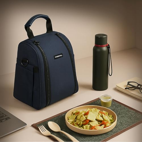 Carriall Navy Meal Bag/Lunch Bag, Tiffin Bag for Office, College, School & Picnic | Reusable & Water-Resistant Lunch Box Cover Bag Only | 8L Capacity | Gifting for Men,Women & Kids (Boys/Girls) - Image 2